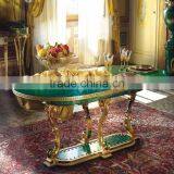 Antique European Wall Mounted Gilt Bronze Malachite Console Table and Mirror Set thumbnail-2