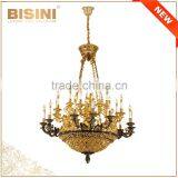 Golden Brass Rococo Style 10 Lights Chandelier/ Retro Gorgeous Bronze Pendant Lamp/ Antique Hotel Ceiling Lamp thumbnail-2