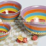 3Pcs Stoneware Mixing Bowl Set, Hand Painted thumbnail-1