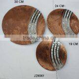 Cast Aluminum Round Tray With Food Safe Enamel and Mother of Pearl Mosaic Mosaic