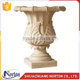 Hand carved sandstone flowerpot with leaf for decoration NTMF-FP002LI