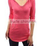Cotton Hoodie Ribbed Sides Pocket Curve Hem Tunic Casual Top Adult Age Plain Crop Tops,long Sleeve Top,online Clothing Store thumbnail-5