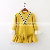 2017 Girls Dress Autumn Thin V Design Navy Dress Long Sleeved Girls Child Doll Dress thumbnail-3