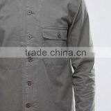 Latest Design Embroidered Logo Long Sleeve Chest Pocket Mens 100% Cotton Soft Broadcloth Casual Dark Grey Solid Shirts thumbnail-3