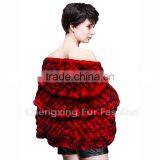 CX-B-74B European Women Fashion Chinchilla Printed Rex Fur Shawl thumbnail-6