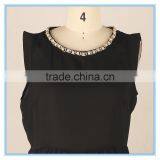Ladies Chiffon Blouse Flounced Hem Pearl Beaded Neck Design Sleeveless Blouse thumbnail-4