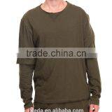 Pieced Layered Construction Raw Mens Athleisure Crew Neck Collar Longline Tees thumbnail-5
