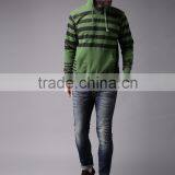 Green Black Striped Hooded Sweatshirt Custom Wholesale Long Sleeves Kangaroo Pocket Ribbed Hem Sweater 60% Cotton 40% Polyester thumbnail-3