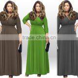 2016 Wholesale New Arrival Fashion Sexy Long Sleeve Deep V-neck Plus Size Dresses for Fat Women thumbnail-1