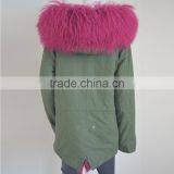 Myfur Genuine Dyed Mongolian Lamb Fur Hooded Parka With Sheep Fur Lining Green Cotton Parka thumbnail-4