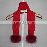 Myfur Children Knitted Ribbed Scarf With 2 Big Size Matched Color Raccoon Fur Pom Pom thumbnail-2