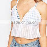 Pleated Striped V-neck Cute Beach Crop Top Wholesale Women Tops thumbnail-4