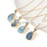 New Fashion Stone Druzy /Drusy Necklace Link Cable Chain Gold Plated Peacock Blue Drop Pendant 50.0cm Long thumbnail-3