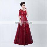 Real Sample Fashion A Line Lace-up Scoop Floor-length Lace Appliqued Formal 1/2 Long Sleeve Backless Party Evening Dresses thumbnail-3