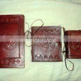 LEATHER COVERED PAPER NOTEBOOKS SET OF 3 PCS SET