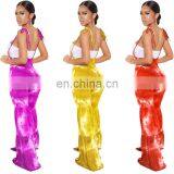 Streetwear Sexy Women Elastic Ruffles Hole Flare Pants Leggings High Waist Overall Trousers Draped Jogger Sweatpants thumbnail-2