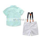 Boy Summer Outfit Kids Green Short Sleeve T-shirt + White Suspender Shorts 2pcs Clothing Set for 3-8T thumbnail-2