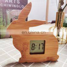 Wholesale Animal Design Rabbit Shape Natural Wooden LED Electronic Digital Alarm Clock thumbnail-2