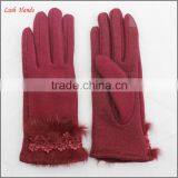 Ladies Cheap Spring Driving Red Micro Velvet Hand Gloves With Rabbit Fur thumbnail-2