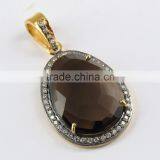 Prong Setting Smoky Quartz & CZ Silver Jewelry, Handmade Silver Jewelry, Wholesale Silver Jewelry thumbnail-1