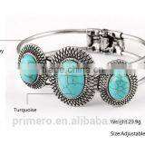 New Hot Vintage Style Tibetan Silver Round Turquoise Bracelet Alloy Bangle Jewelry thumbnail-4