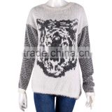 2015 new product White Tiger shape pullover long knitting sweater for lady