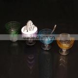 nice 4pcs glass ice cream bowl set with colored strip