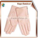 High-end YIWU Long Pink Winter Sheepskin Dents Leather Gloves thumbnail-1