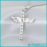 925 Sterling Silver Zircon Cross With Angel Wing Crystal Pendant 18'' Chain Necklace Fashion Jewelry thumbnail-5