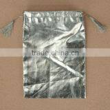 IN STOCK 12*16cm metallic silver fabric pouch with a drawstring cord
