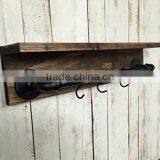 Industrial Water Pipe Wood Bathroom Wall Shelf With Hooks thumbnail-1