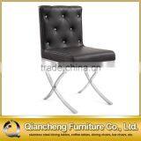 Black Leather Cross Stainless Steel Legs Dining Chair thumbnail-1