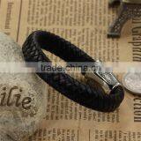 China Supplier Jewelry Silver Titanium Steel Punk Mens Rope Bangles Cow Leather Braided Cuff Bracelet thumbnail-3