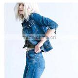 2017 New Casual Fitted Deep Blue Jeans Jacket Washed Embroidery Jacket for Girls thumbnail-2