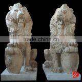 Yellow Travertine Marble Lion Statue for Sale thumbnail-1