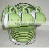 Set of 6 Bottle Design Hand Printing Ceramic Tea Cups Set With Rack thumbnail-1