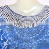 BLUE Digital Crystal Embellished Lace up Kaftan CAFTAN Tunic Poncho Blouse thumbnail-4