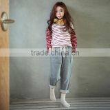 S17603A Autumn Girls Striped T-shirt Children's Long Sleeve Tshirt thumbnail-2