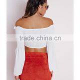 2015 New Style Long Sleeve Crop Top Wholsale off Shoulder Top thumbnail-3