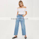 Drawstring Eyelet Ribbed Top Bardot Neckline off Shoulder Bodysuit thumbnail-4