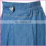 Soft Thin Denim Fabric Long Pleated Skirt Elastic Waist Band and Middle Buttons Lady Jeans Skirt thumbnail-3
