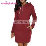 Fashion Plain Long Sleeve Slit Pullover Hoodie Women Winter Dress thumbnail-2