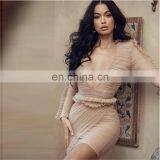 LAITE D2191 Hot Sales Fashion V-neck Bodycon Lace Sexy Dresses Women Pleated High Waist Casual Dresses thumbnail-5