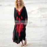 Черное хлопковое пляжное платье с красной вышивкой. Пляжная накидка, сарафан, пляжная одежда 2019 года. Пляжная халатка, купальник с накидкой, пляжная туника thumbnail-2