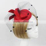 Hot Sale!!!Fashion Ladies Design Veiling And Red Wool Felt Hat thumbnail-4