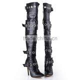 Over the Knee Lace up Boots Front Round Metal Embelished Thigh High Boots Cut Out Knee High Gladiator Boots thumbnail-2