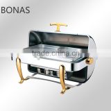 Rectangle roll top chafing dish with stainless steel lid golden legs