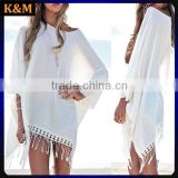 Spring fashion Chiffon dress White Fringe Crochet Beach Cover Up Swimsuit dress Beach Dress