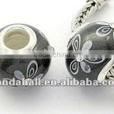 Handmade Polymer Clay European Jewely Beads, Black(FPDL-H002-12)