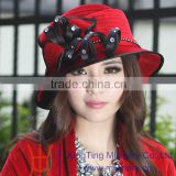 Ladies Fashion Red Velvet Hats With Flower Fascinator